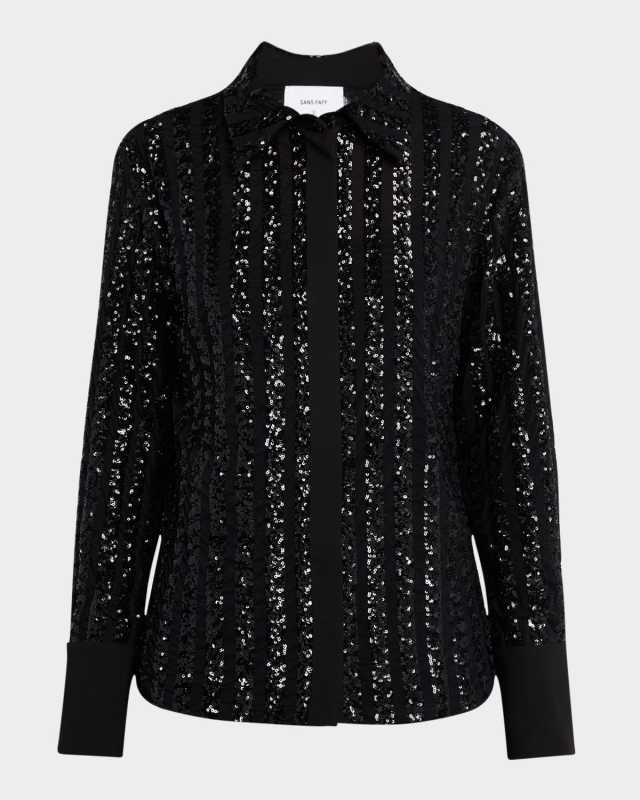 Stripe Sequined Long Sleeve Top